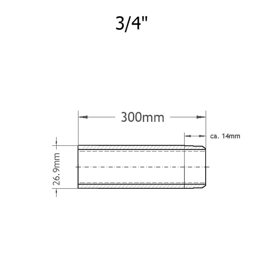 Anschweissnippel Skizze mit 300mm Breite und 26.9mm Höhe