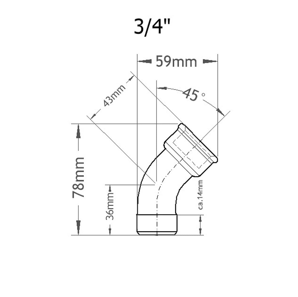 Bogen 45 Grad IGAG 3/4 Zoll