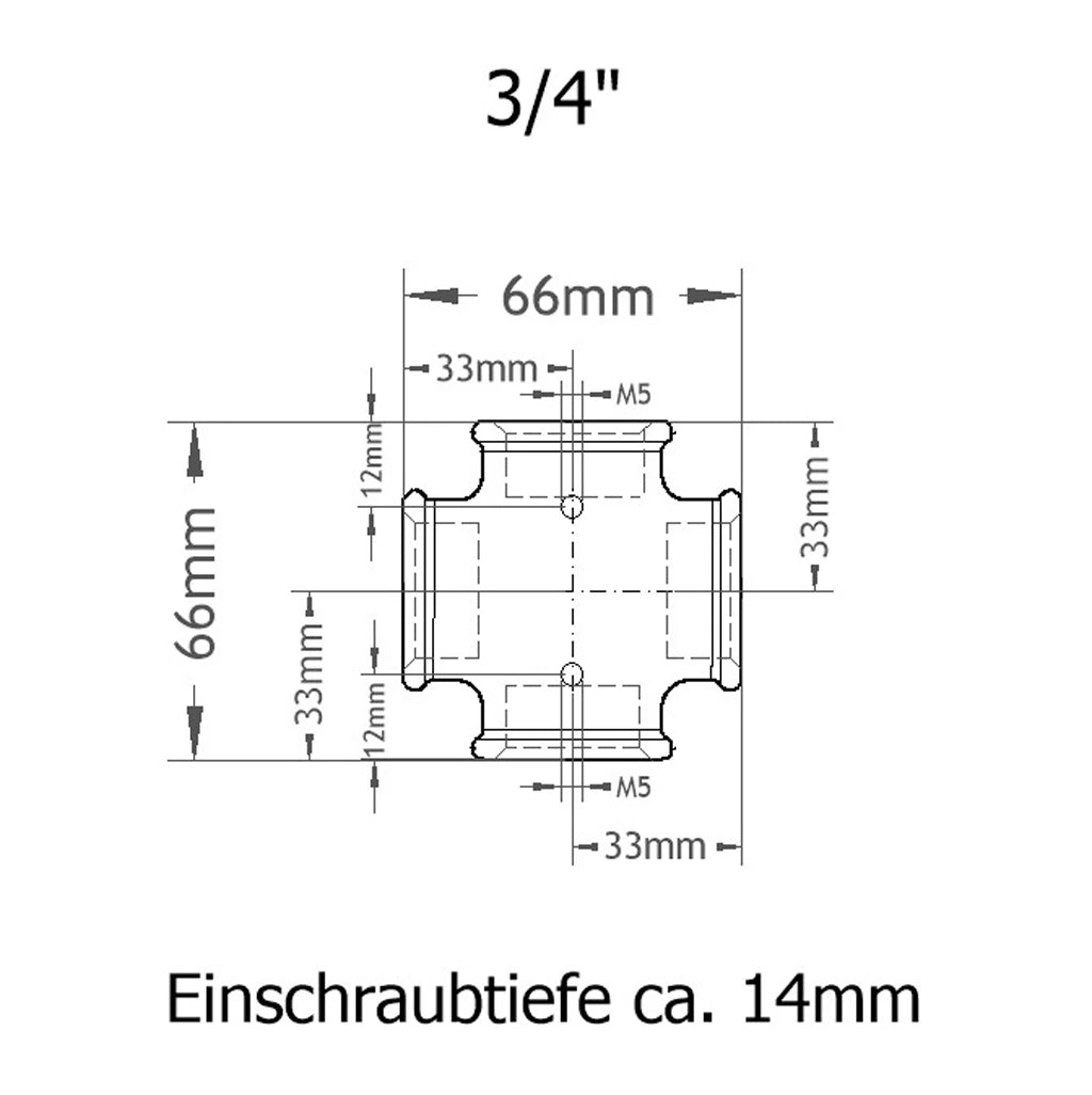 Kreuz mit Madenschrauben 3/4 Zoll Skizze