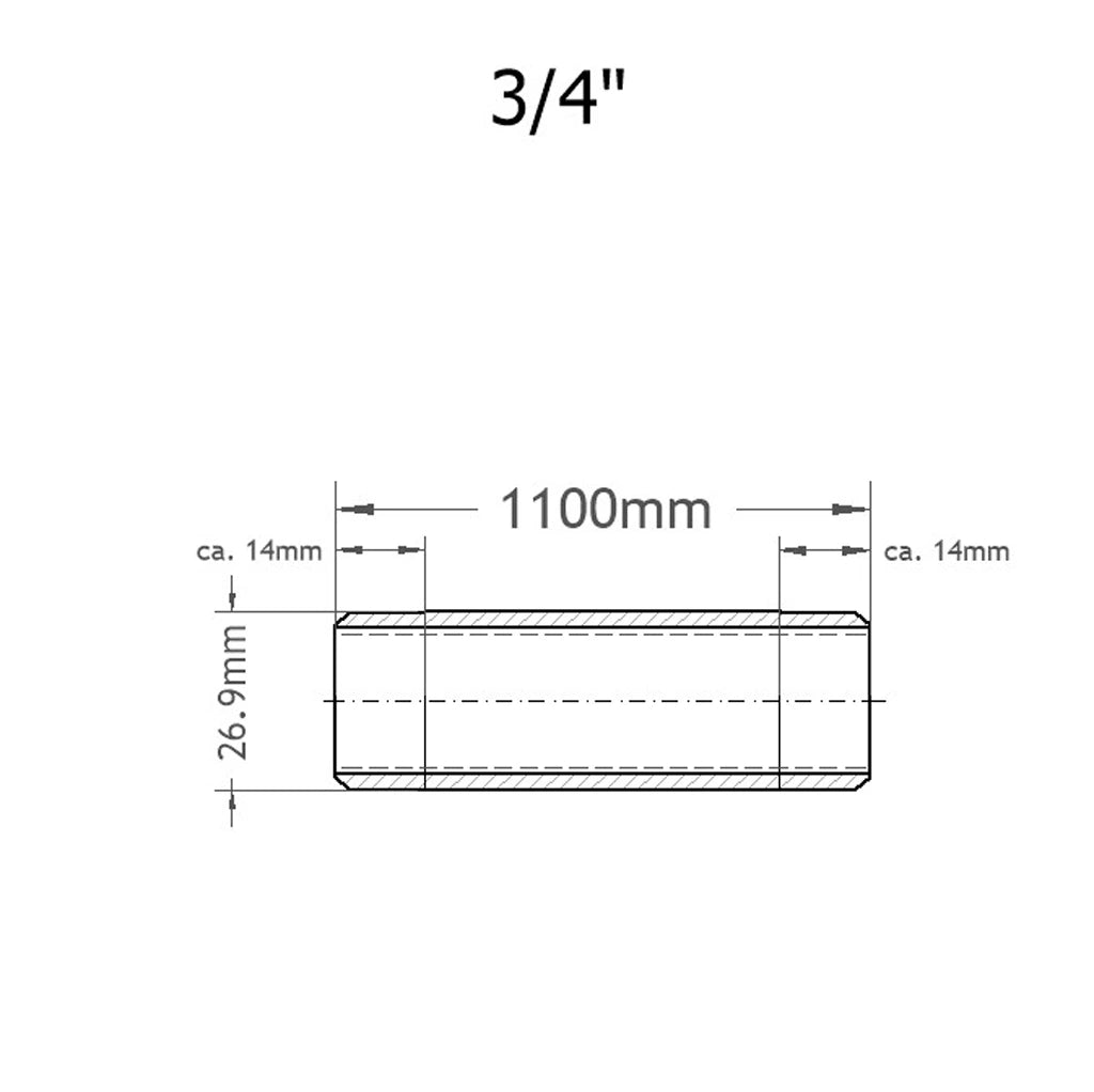 Rohrdoppelnippel Skizze mit 1100mm Breite und 26.9mm Höhe