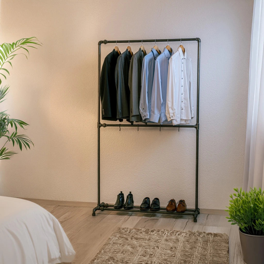 Aron Doppelkleiderstange mit schuhregal freistehend im Schlafzimmer 